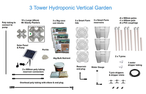 3 Tower Hydroponic Vertical Garden System - Package Contents