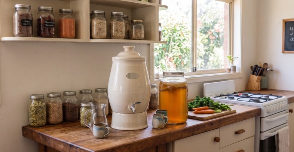Ceramic water filter with Kombucha