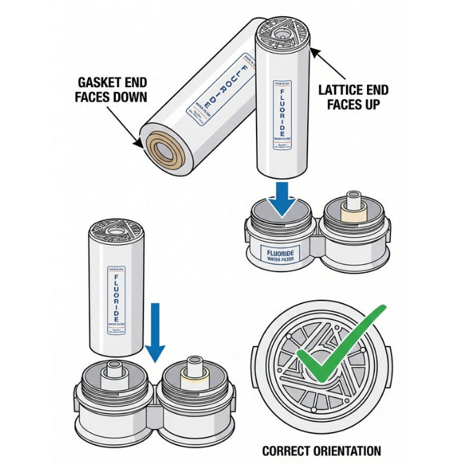 Countertop water filter fluoride filter alignment