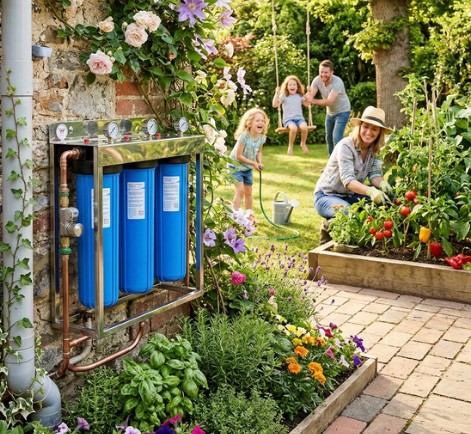 Home Water Filtration System in Garden with Family II