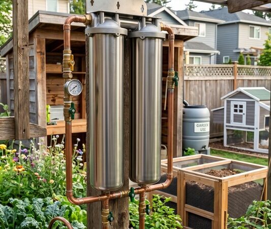 Stainless steel house water filter in garden