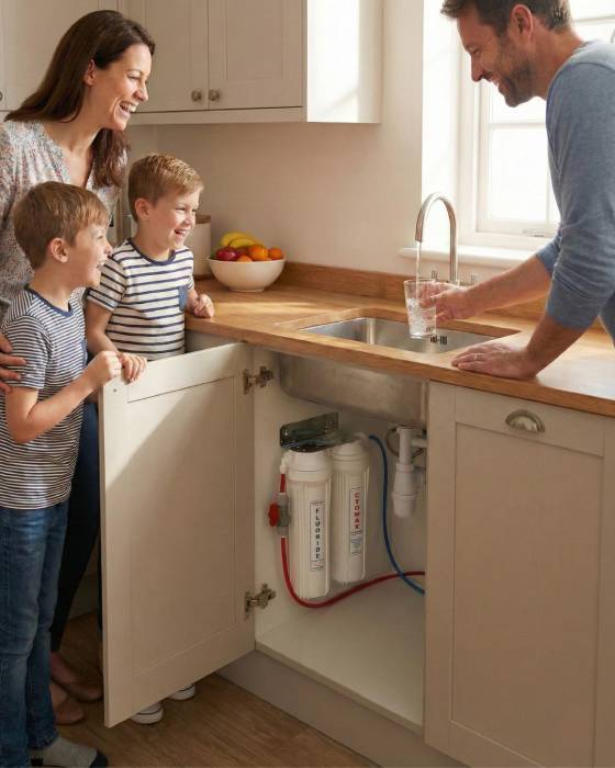 Twin Undersink Fluoride Water Filter in kitchenI