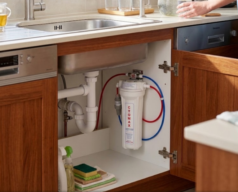 Undersink water filter installed under the sink